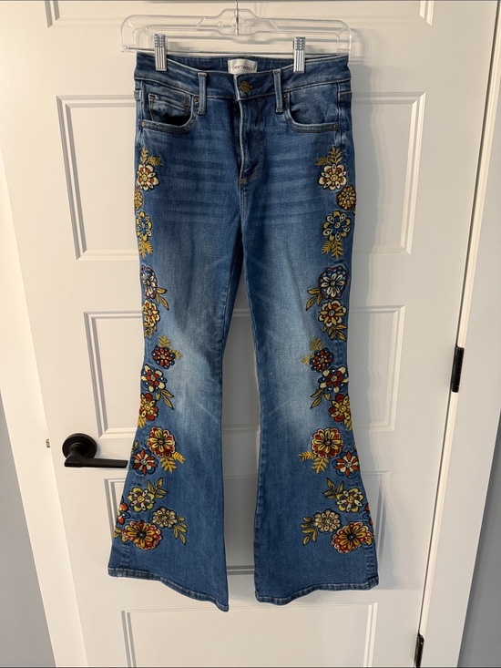 DRIFTWOOD Denim - DRIFTWOOD Blue Flare Jeans with Multicolor Floral Embroidery